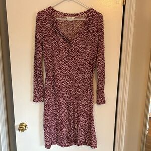 Boden Burgundy Floral Long Sleeve Dress